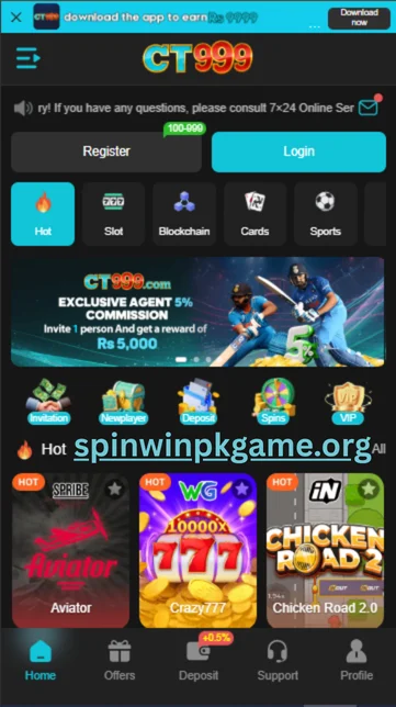 CT999 game dashboard showing user account balance, games menu, promotions, and betting options