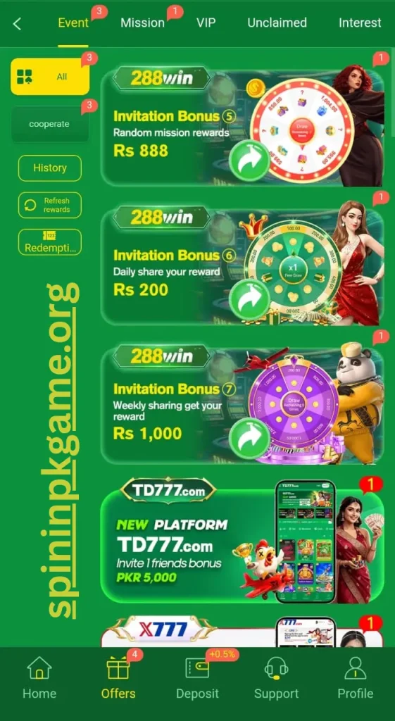 28win game event and promotion showing list of events and promotions in the game.