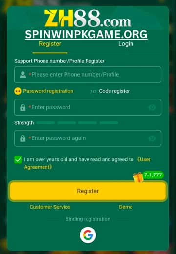 ZH88 registration page showing signup form for new users.