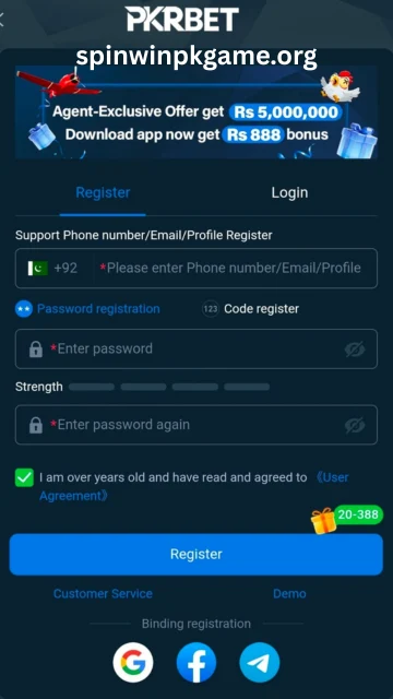 PKRBet registration page showing signup form for new users.